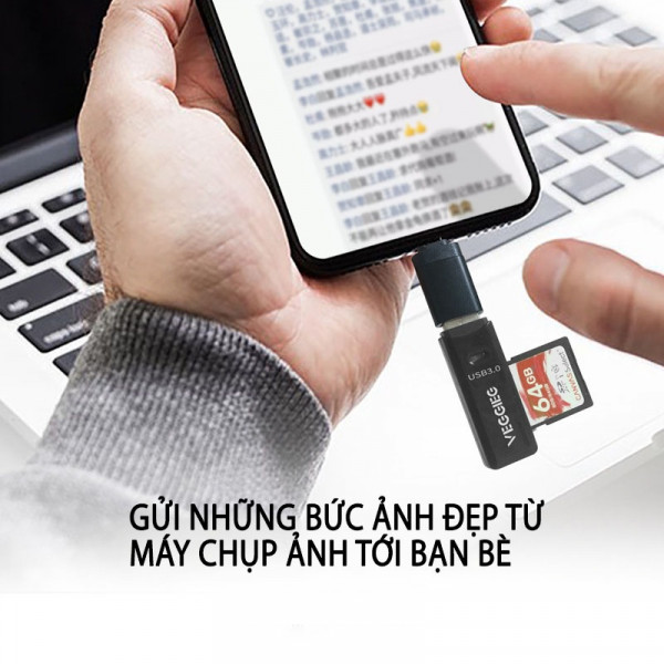 Đầu đọc thẻ USB VegGieg 3.0 hỗ trợ thẻ SD TF