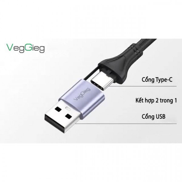 Cáp chuyển đổi USB, Type-C sang HDMI VegGieg chuẩn 4K 60hz V-Z624