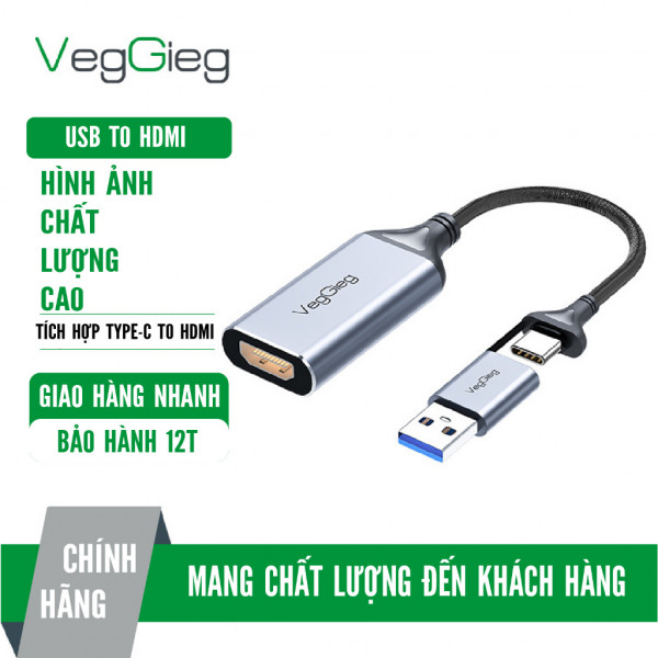 Cáp chuyển đổi USB, Type-C sang HDMI VegGieg chuẩn 4K 60hz V-Z624