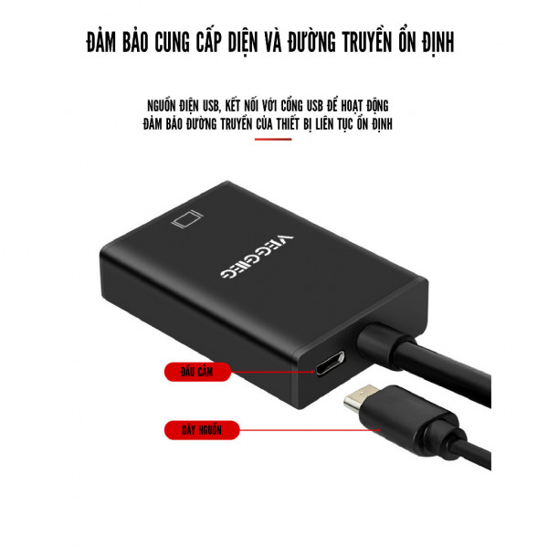 Cáp chuyển đổi từ VGA sang HDMI có âm thanh VegGieg