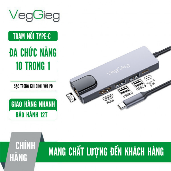 Bộ chuyển đổi Type C sang cổng J45, HDMI, USB Veggieg