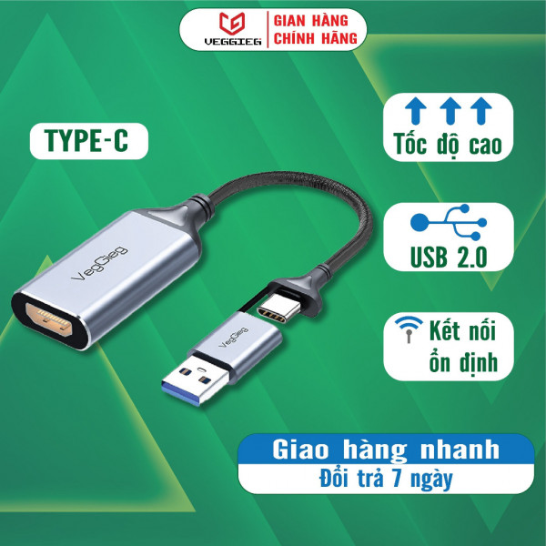 Cáp chuyển đổi USB, Type-C sang HDMI VegGieg chuẩn 4K 60hz V-Z624