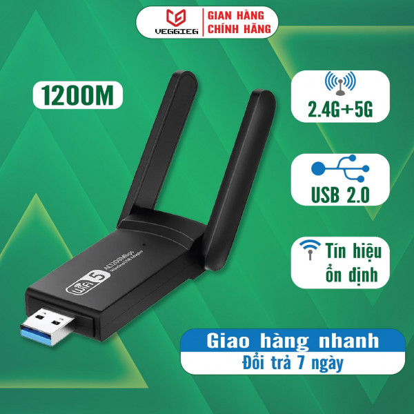 USB wifi VegGieg băng tần kép 2.4+5G 1200Mbps