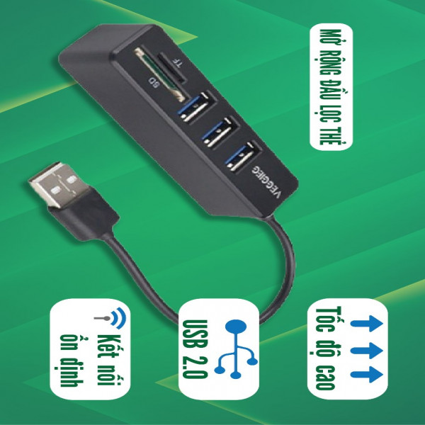 Bộ chia USB tích hợp đầu đọc thẻ nhớ VEGGIEG