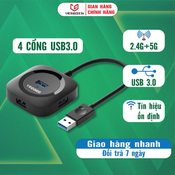 Bộ chia USB Type C VegGieg mở rộng 4 cổng không lag không trễ