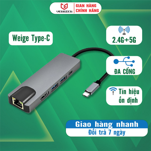 Bộ chuyển đổi Type C sang cổng J45, HDMI, USB Veggieg