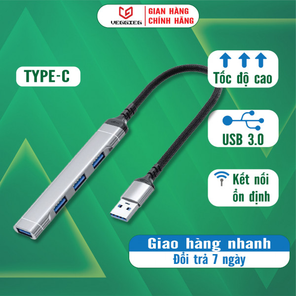 Bộ chuyển đổi TYPE-C sang USB 3.0, cáp chia cổng USB sang 4 cổng USB tốc độ cao - Hàng chính hãng Veggieg