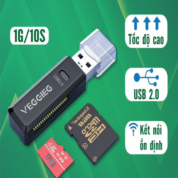 Đầu đọc thẻ USB VegGieg 3.0 hỗ trợ thẻ SD TF