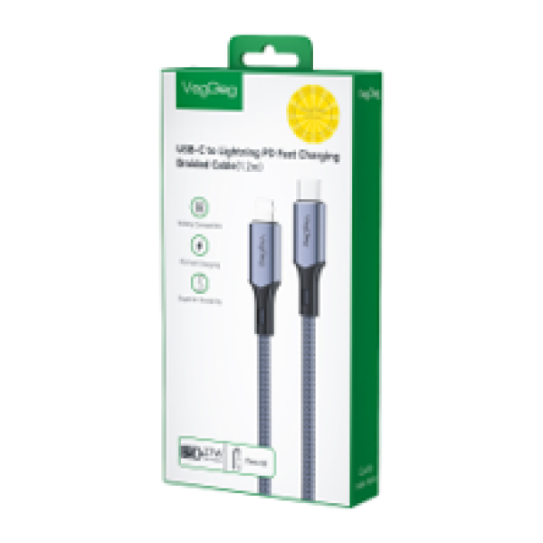 USB-C to Lightning Gray Fireproof Braided Fast Charging Data Cable - V-M002L