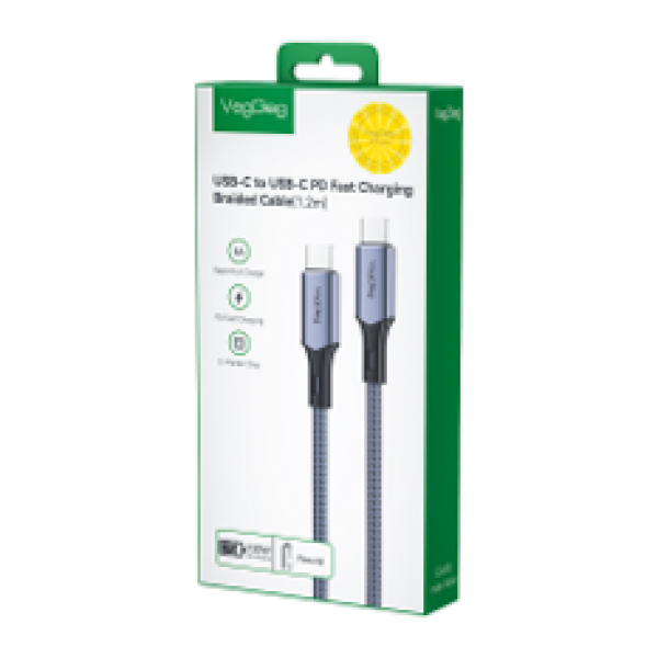 USB-C to C 100W Gray Fireproof Braided Fast Charging Data Cable - V-M002C